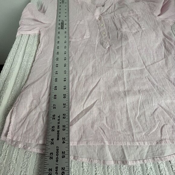Carve Designs Womens Small Pink Striped Long-Sleeve Henley Shirt with Pockets - Picture 6 of 6